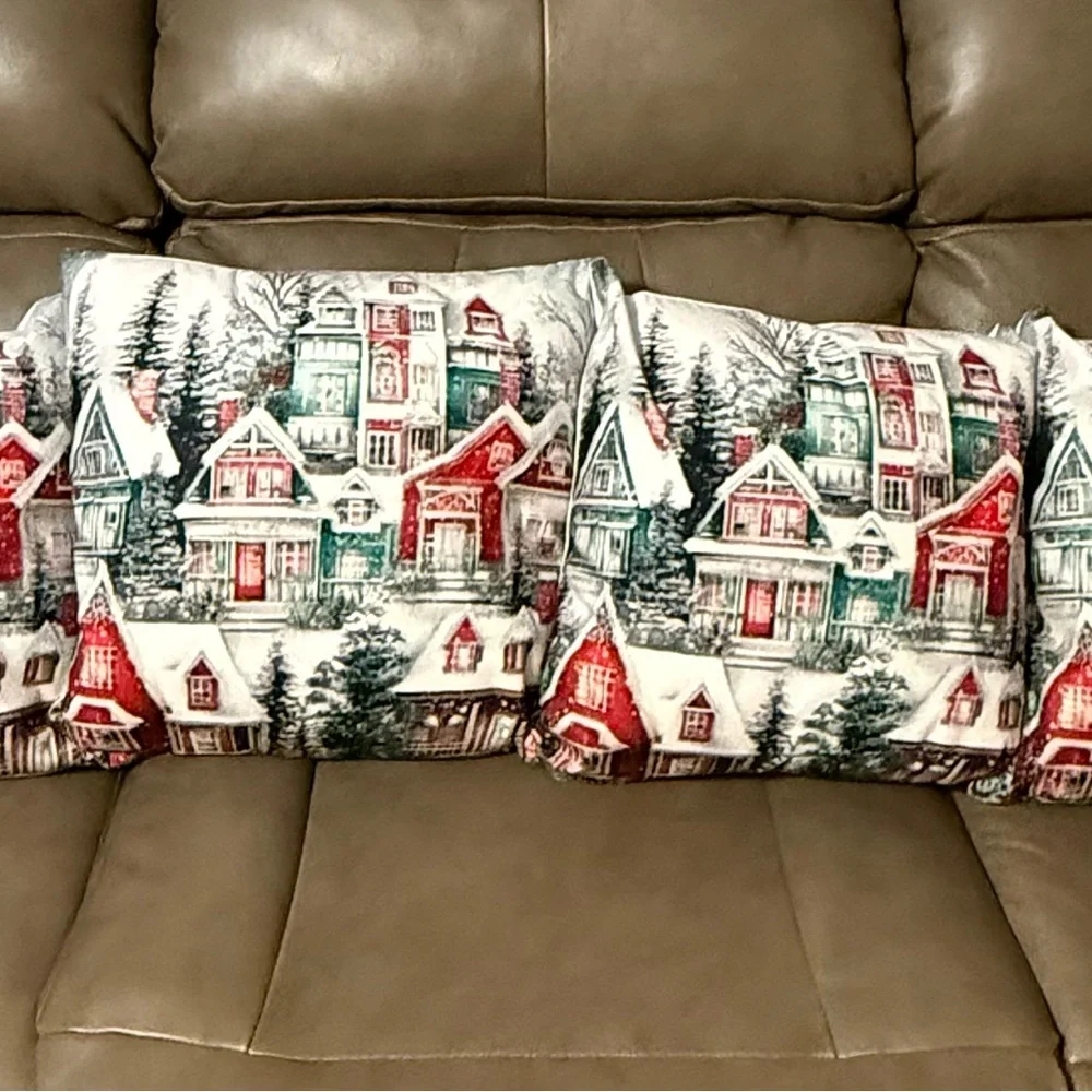 Festive Holiday Village Throw Pillow Set Of 4